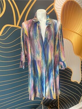 Abstract Multicolor Brushstroke Button-Front Blouse